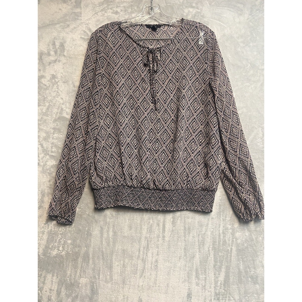 FOREVER 21 Contemporary Long Sleeve Floral Front‎ Tie Top Blouse Women's Size L